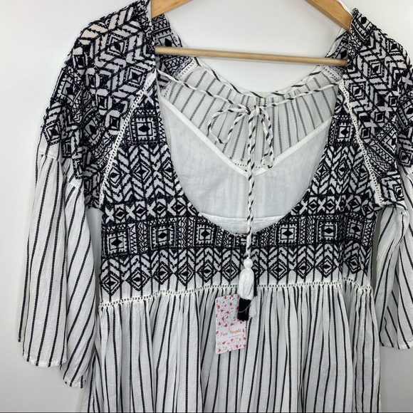 NWT FREE PEOPLE Striped Lola Tiered Embroidered Mini Dress - Picture 13 of 14
